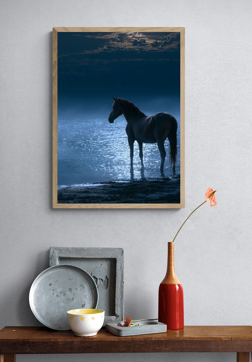 Moonlit Horse by the Water Poster. — room view 3