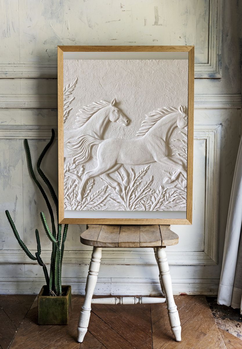 Galloping Horses Relief Print. — room view 1