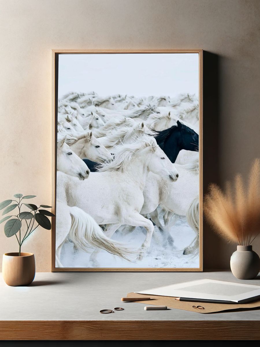 White Horses Herd Photography Poster. — room view 2