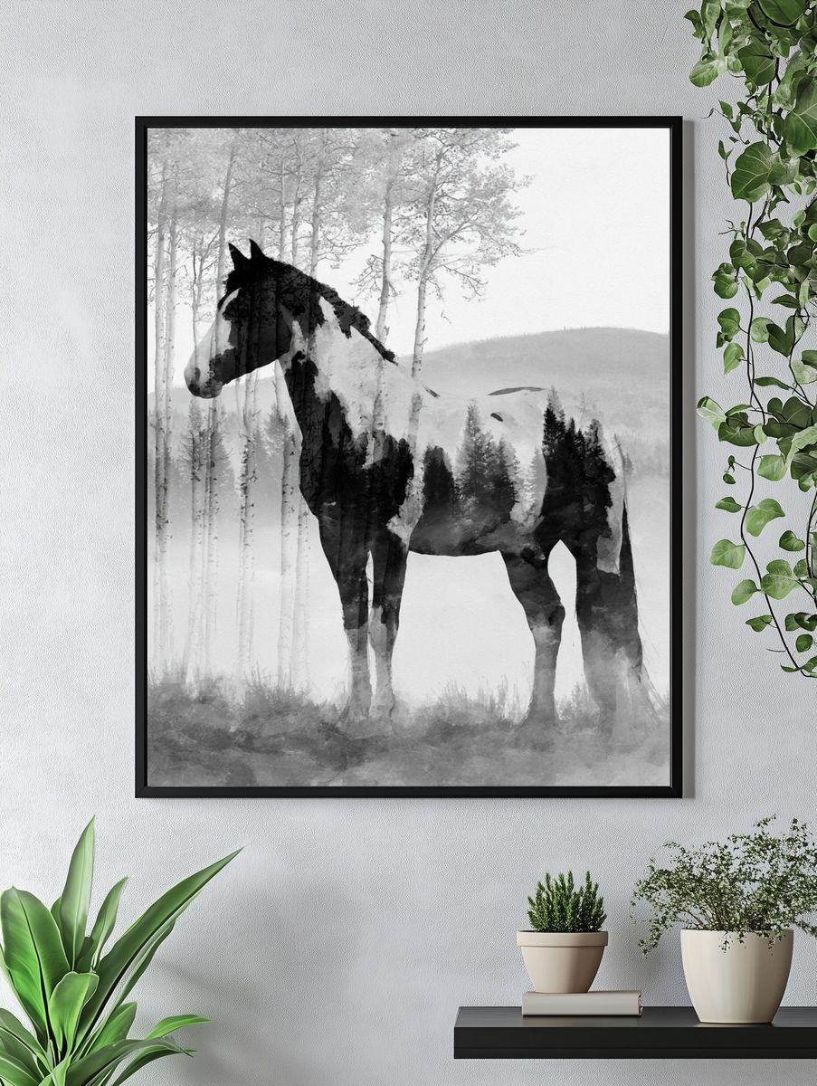 Horse in Misty Forest Print. — room view 4