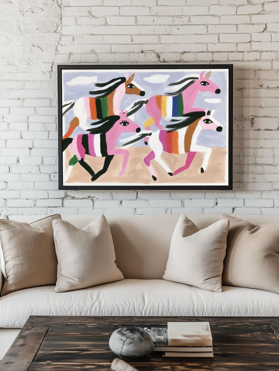 Galloping Horses Contemporary Print. room preview