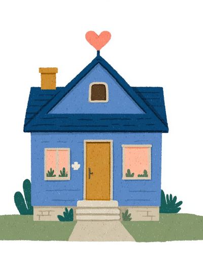 Blue House with Heart Roof Poster. poster print