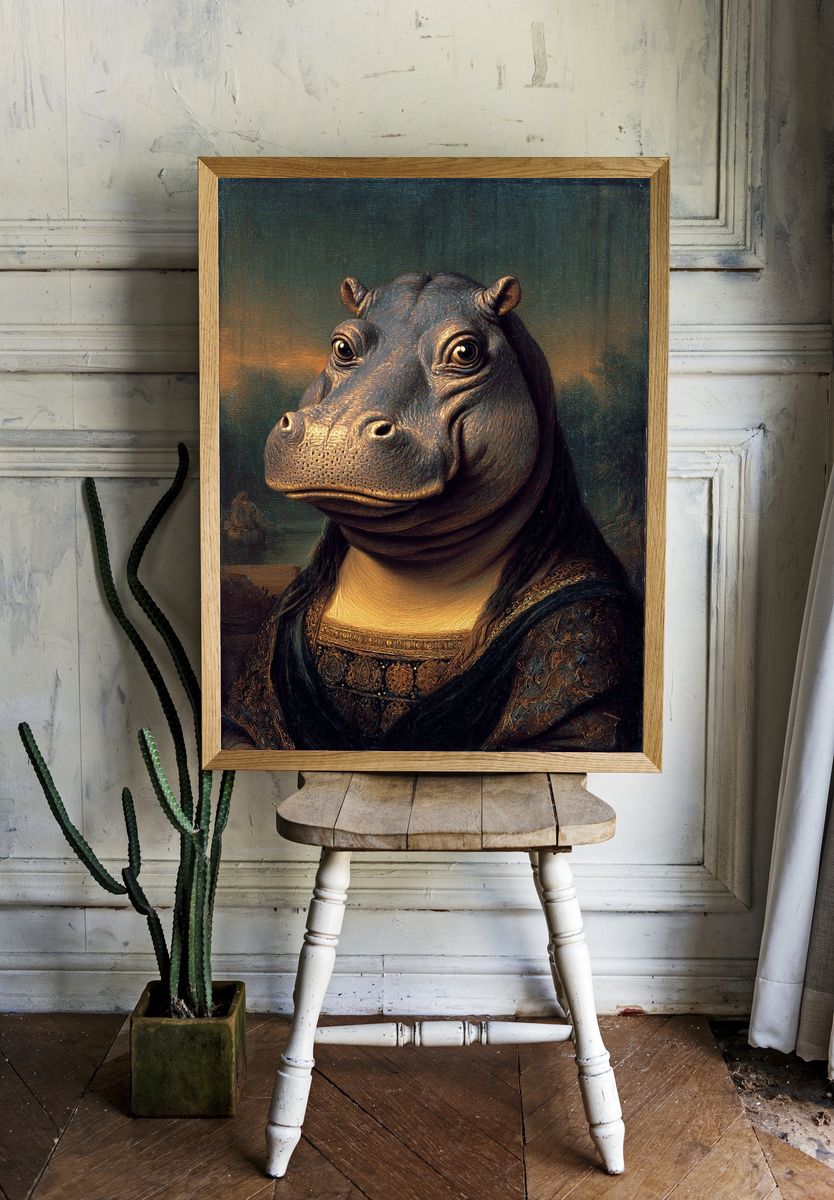Hippo in Renaissance Style Poster room preview