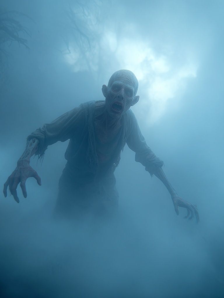 Eerie Zombie in Fog — Horror Print. poster detail