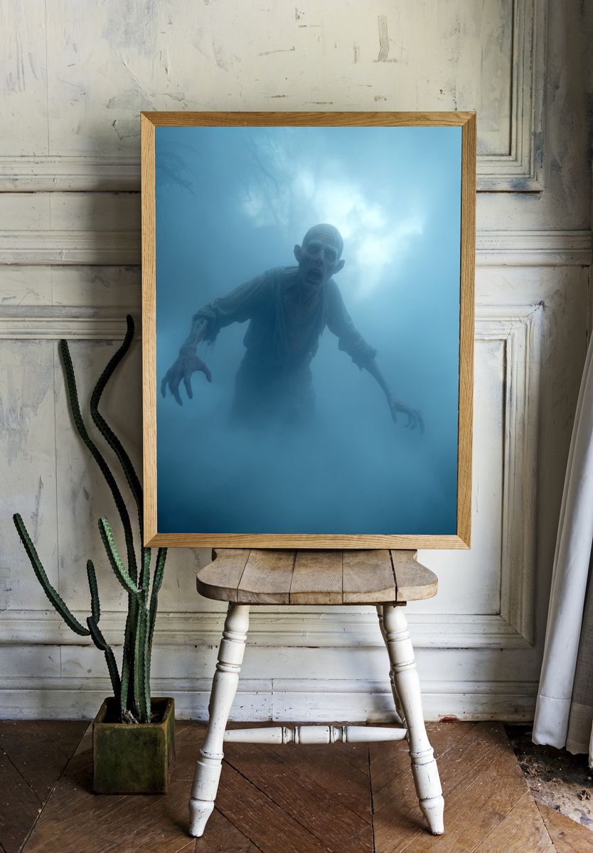Eerie Zombie in Fog — Horror Print. — room view 1