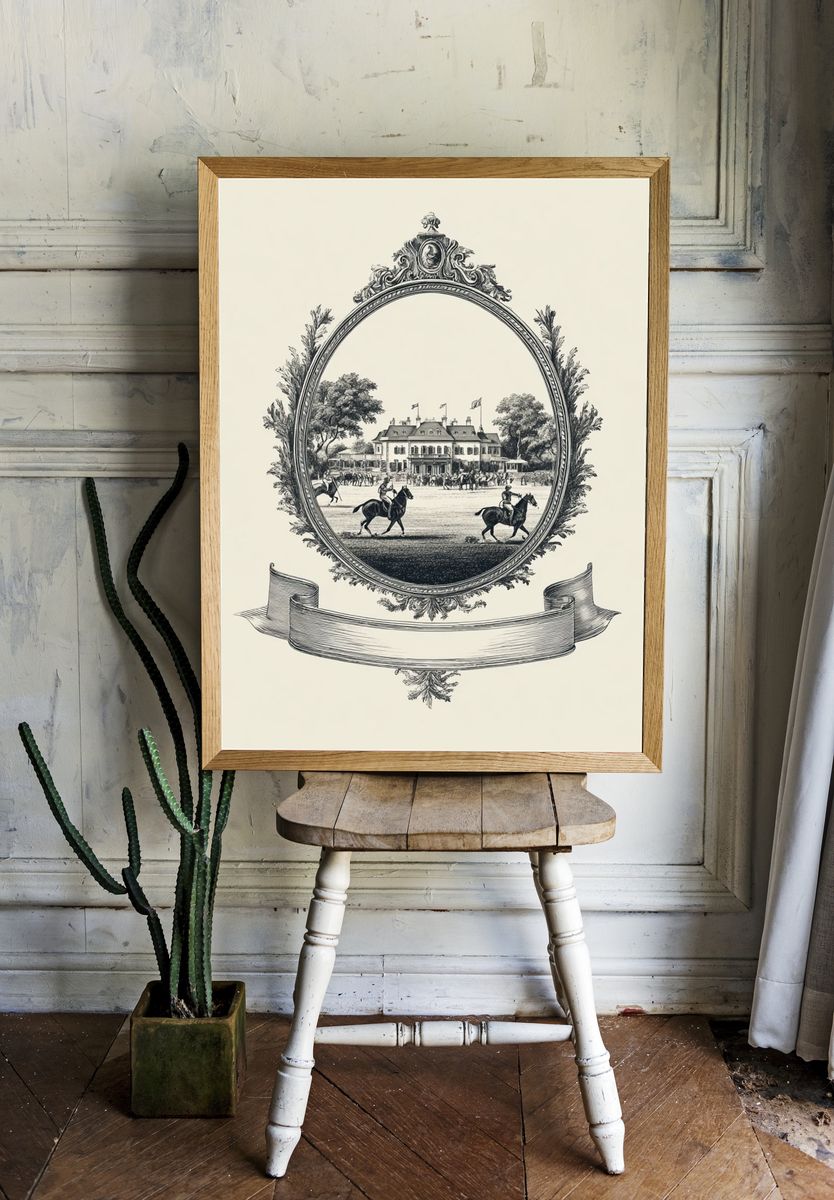 Horse Racing at the Manor — Vintage Print. — room view 1