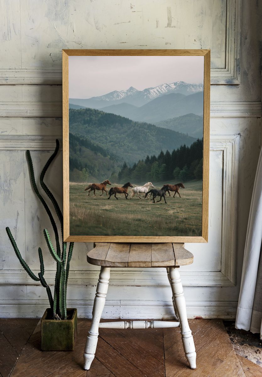 Horses Running in the Mountains — Nature Print. — room view 1