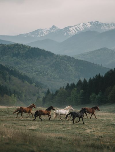 Horses Running in the Mountains — Nature Print
