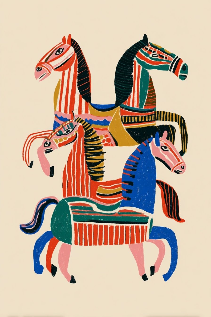Colorful Horses Illustration Poster. poster — illustration art