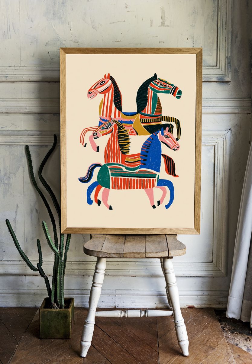 Colorful Horses Illustration Poster. room preview
