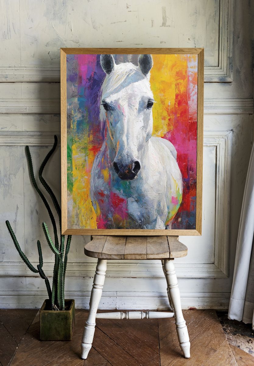 Majestic White Horse — Colorful Art Print room preview