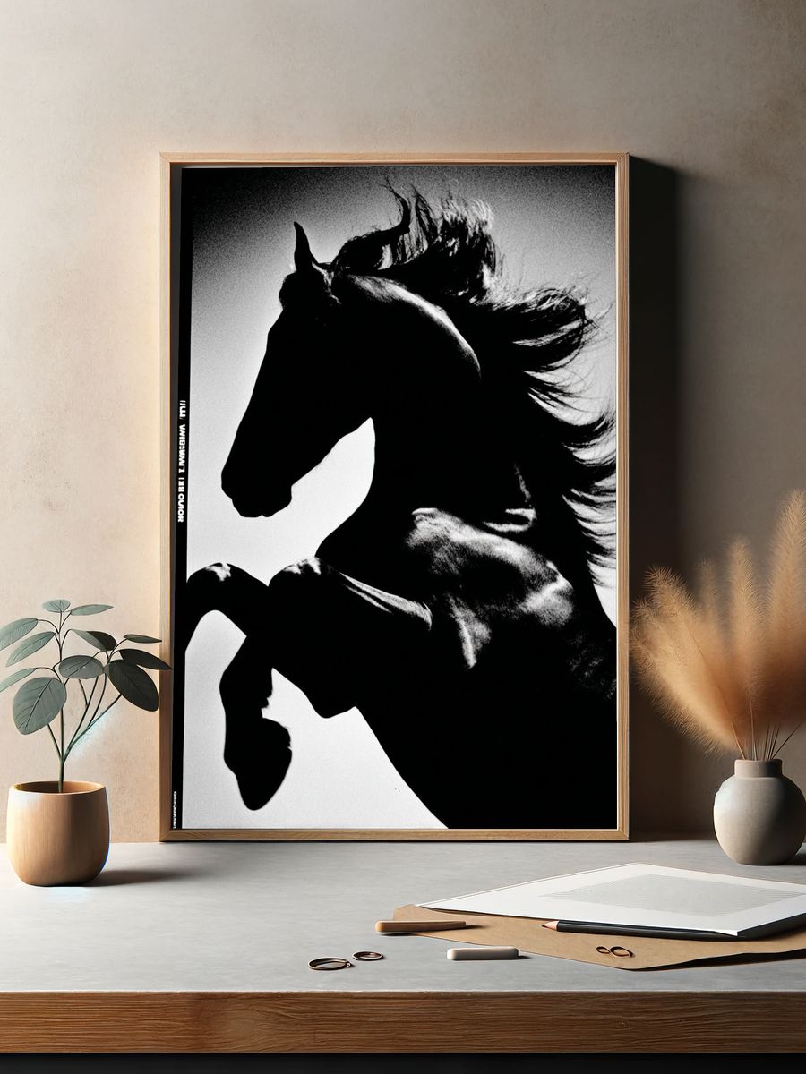 Majestic Horse — Black and White Print. — room view 2