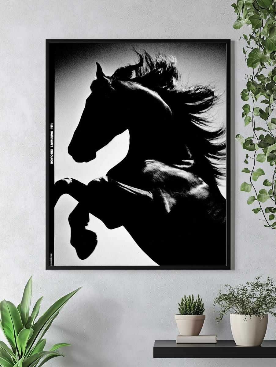 Majestic Horse — Black and White Print. — room view 4