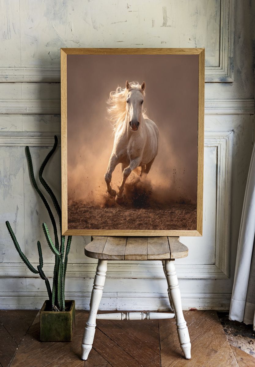 Running White Horse Photography Poster. — room view 1