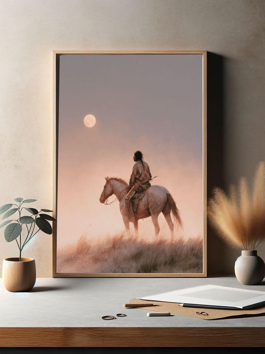 Horse Rider at Dawn Photography Poster. — room view 2