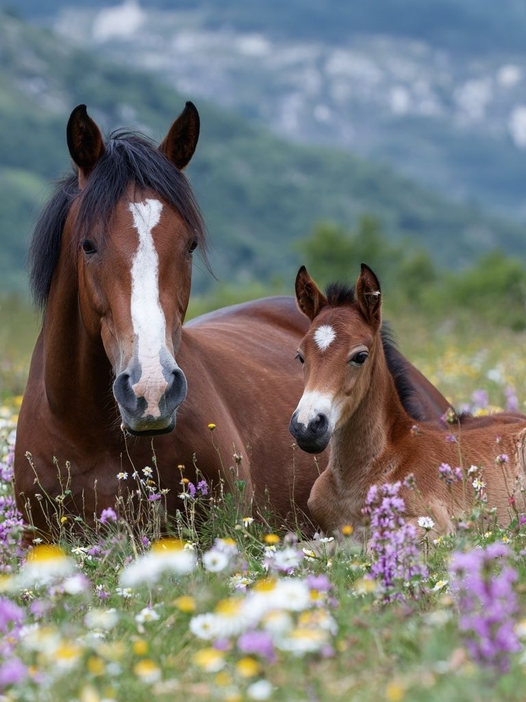 Horse and Foal Meadow Photography Poster. poster detail