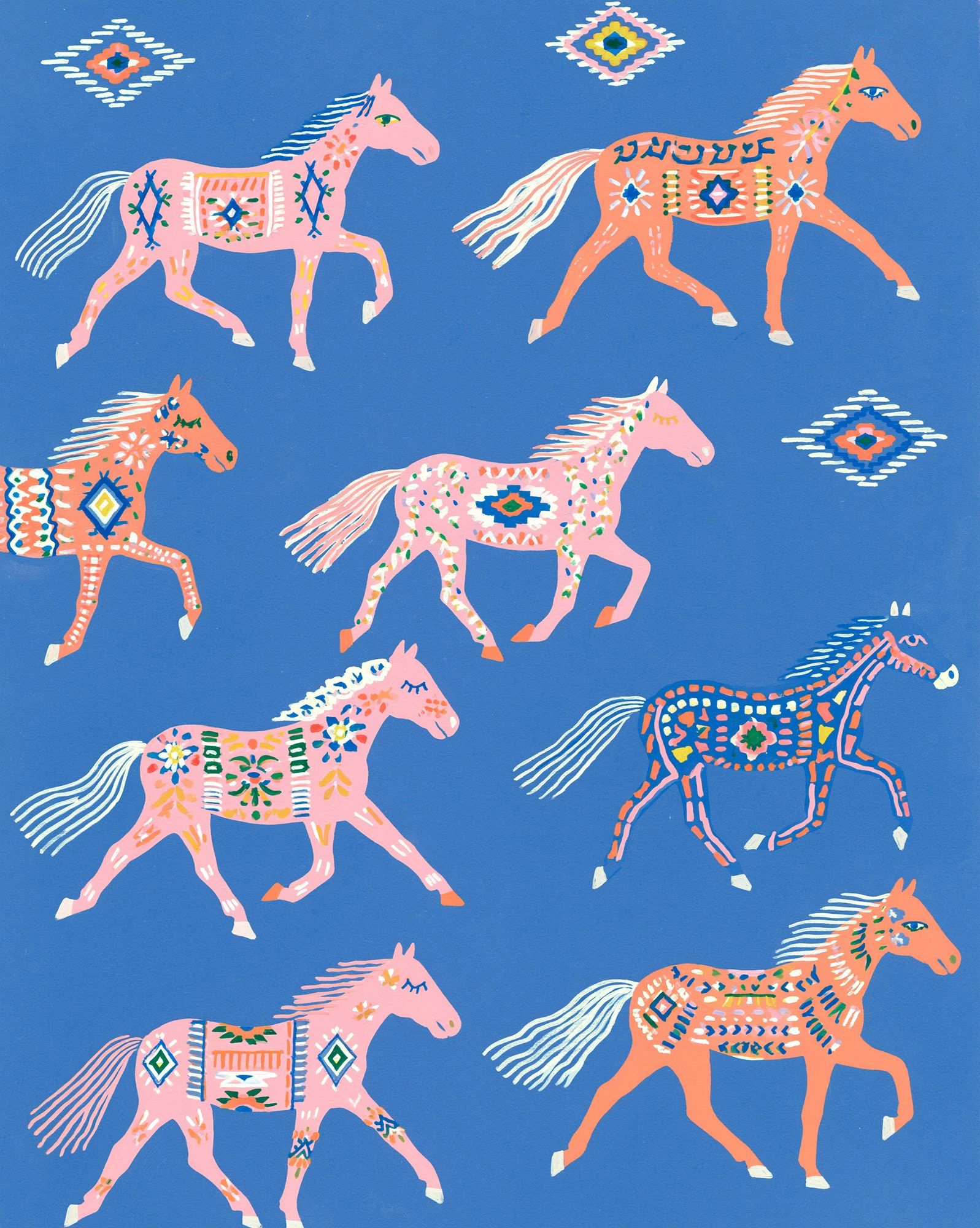 Decorative Horses Illustration Poster. poster detail