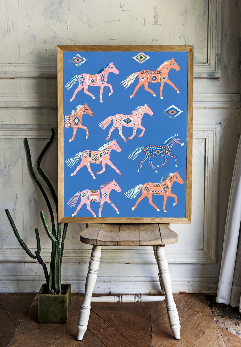 Decorative Horses Illustration Poster. room preview