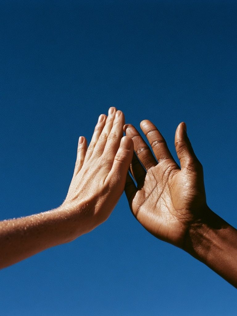 Hands Against Blue Sky Photography Poster. poster detail