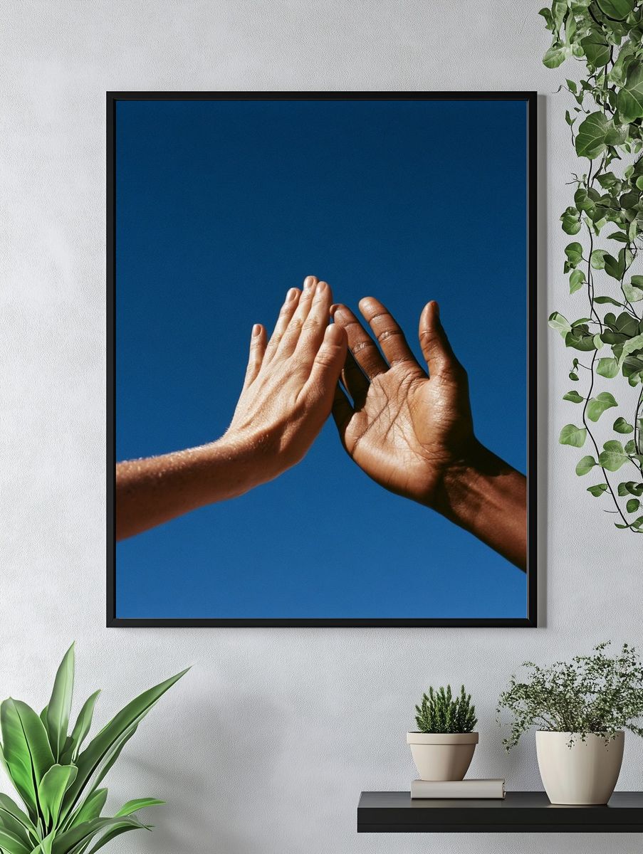 Hands Against Blue Sky Photography Poster. — room view 4