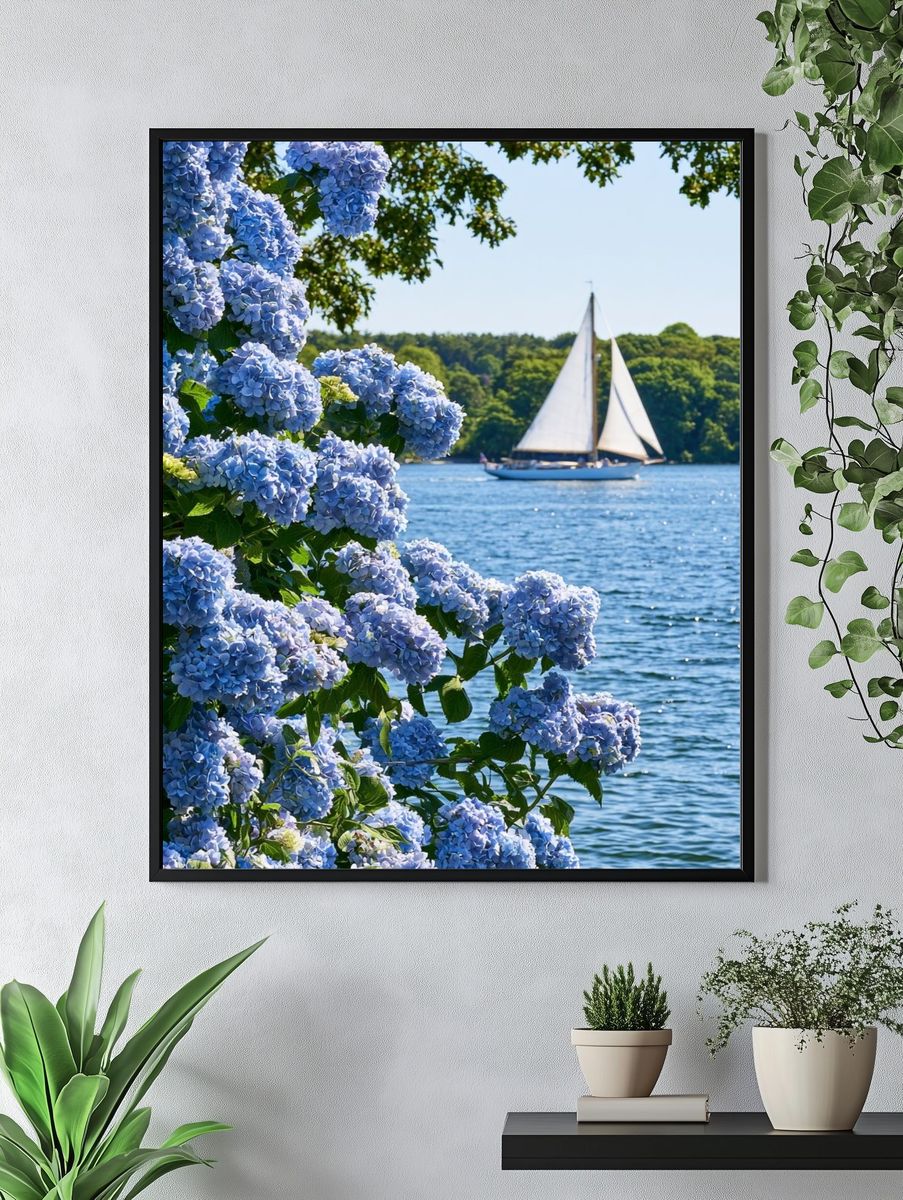 Hydrangeas by the Sailboat Poster. — room view 4