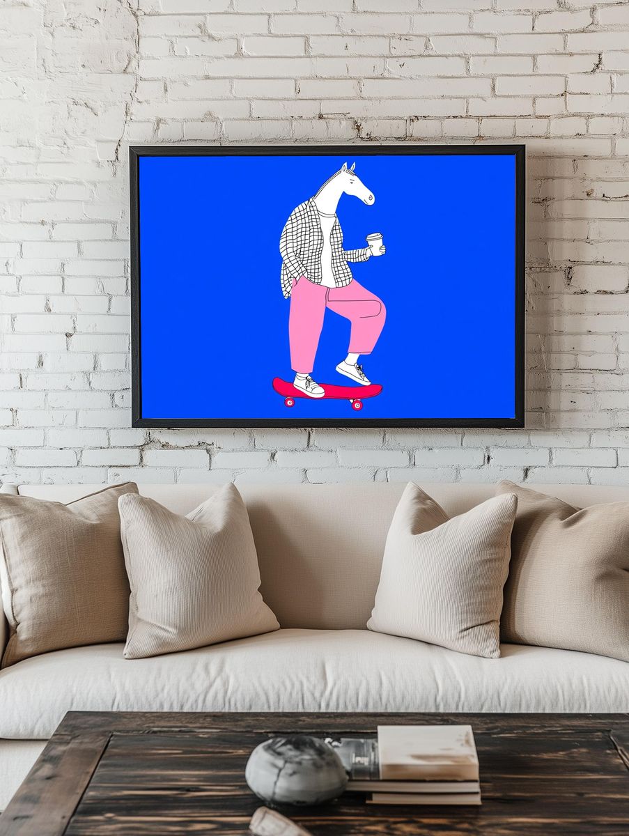 Horse Skateboard Illustration Poster. — room view 1