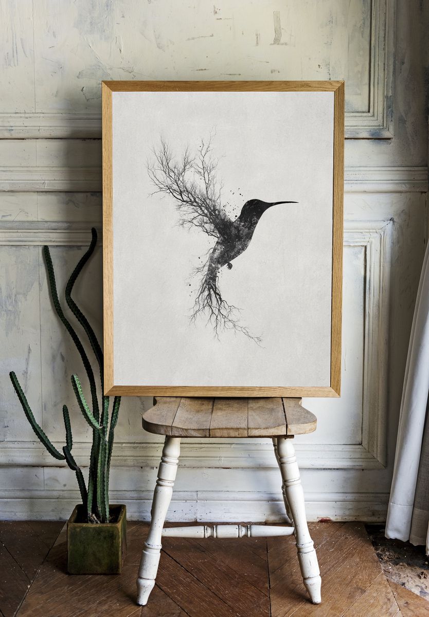Hummingbird Tree Silhouette Print room preview