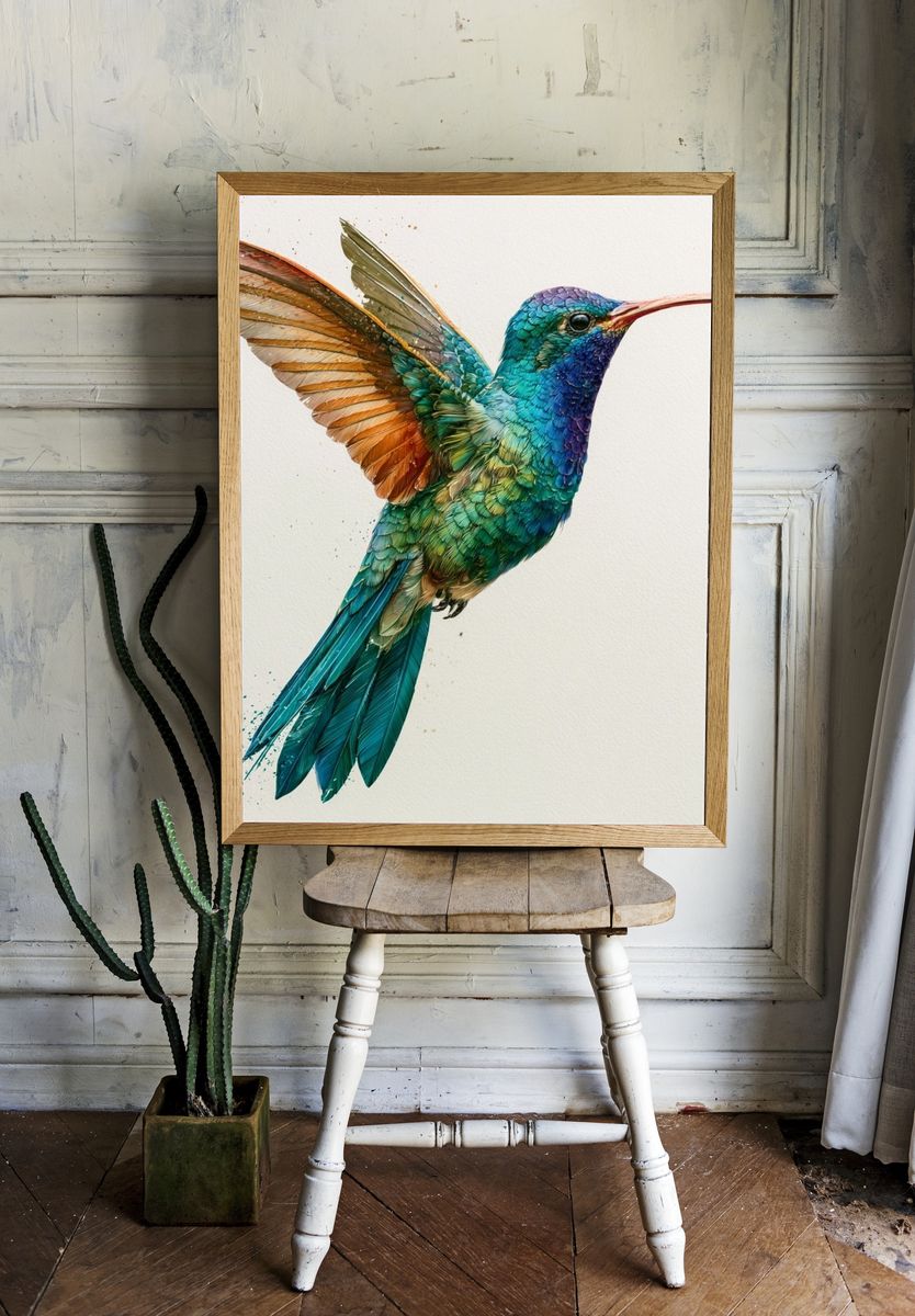Hummingbird Watercolor Poster. — room view 1