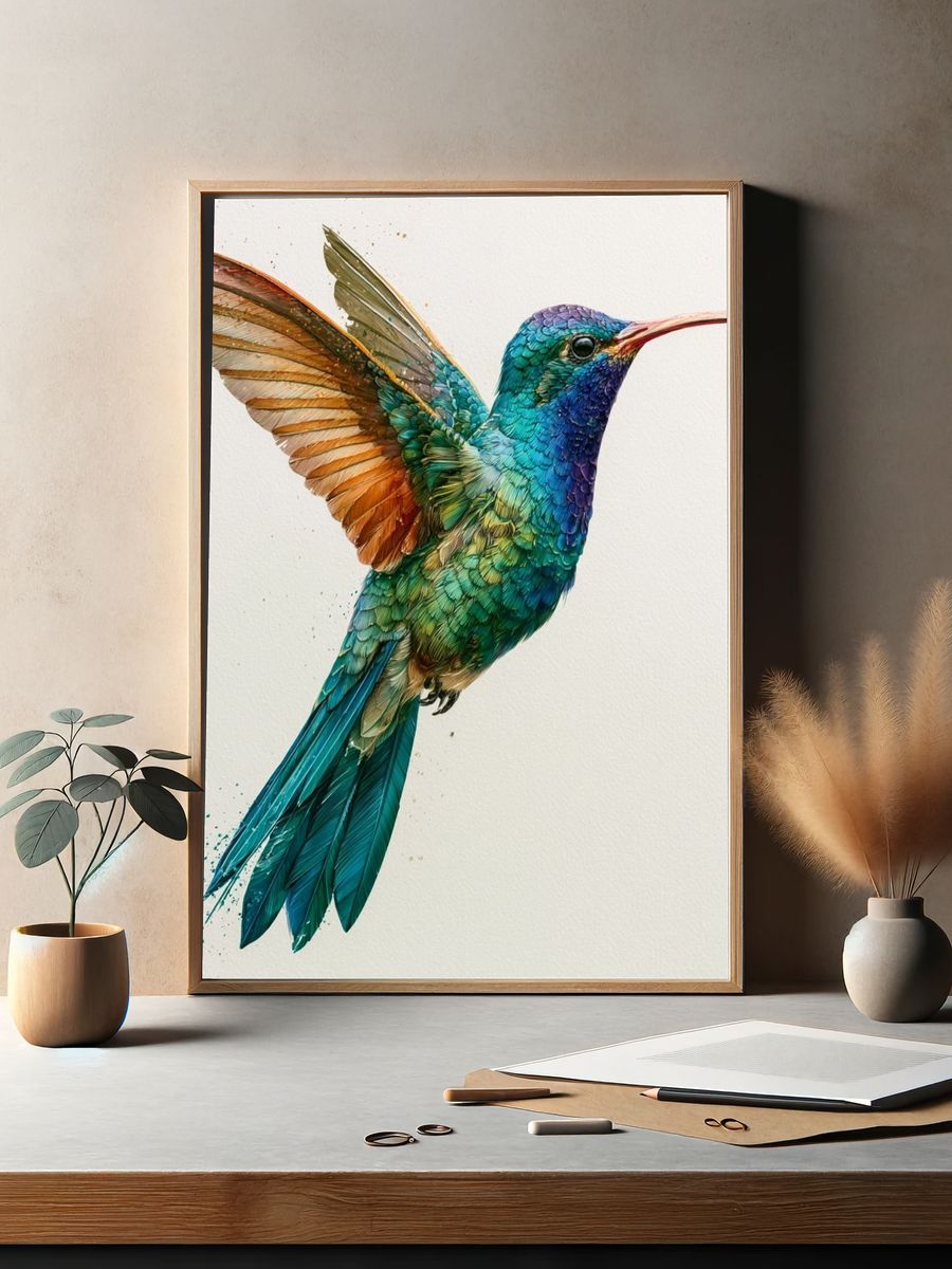 Hummingbird Watercolor Poster. — room view 2