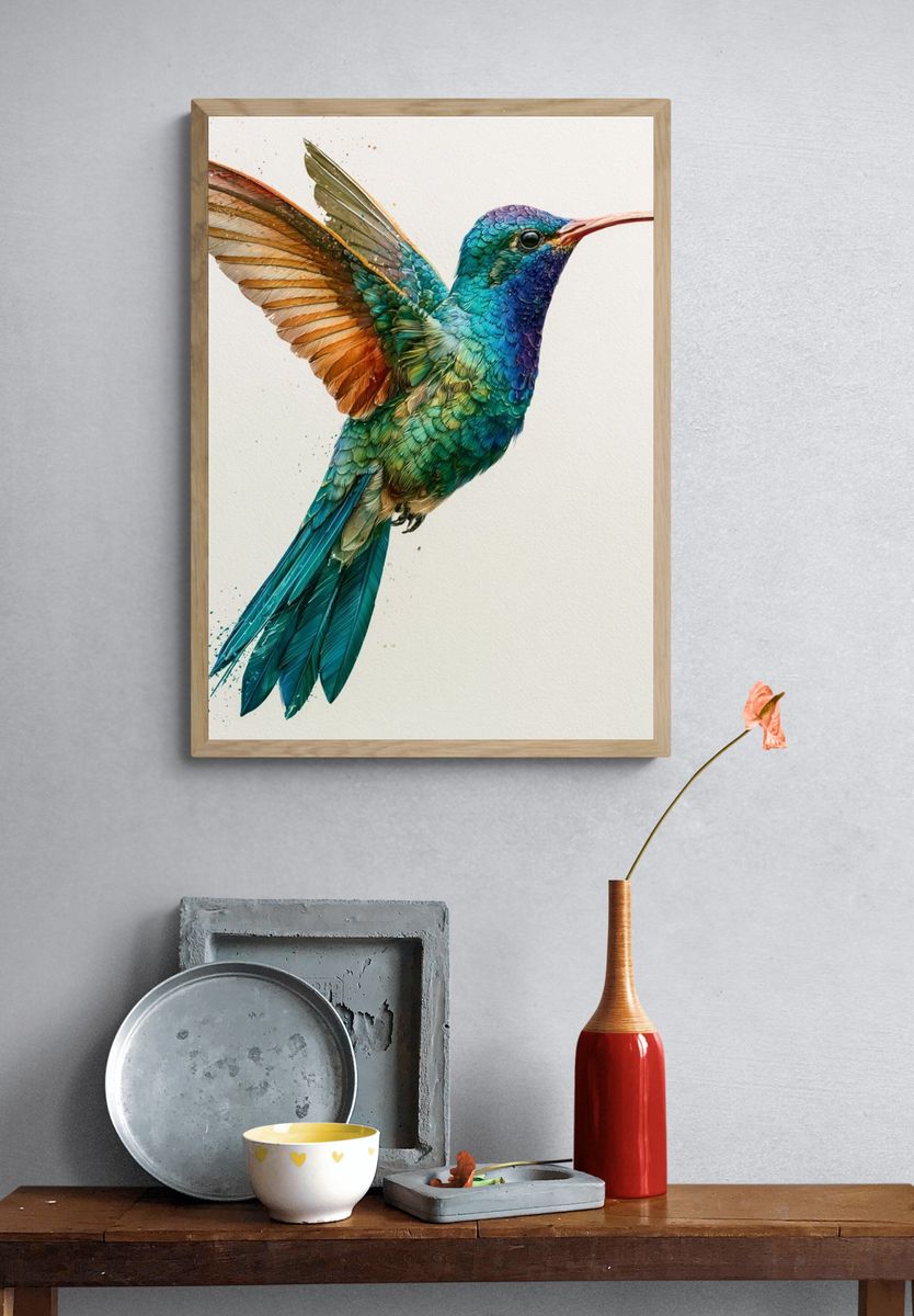 Hummingbird Watercolor Poster. — room view 3