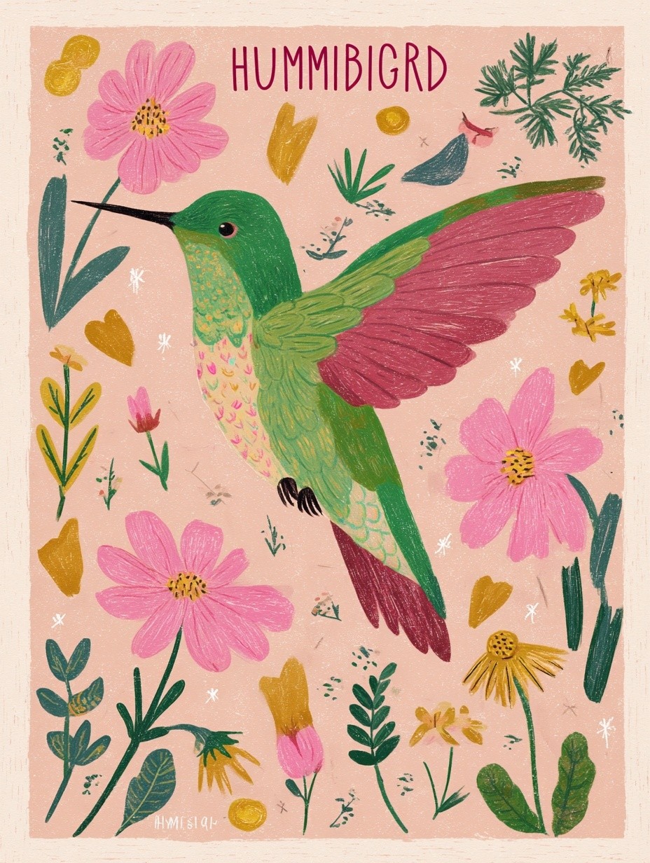 Hummingbird Botanical Illustration Poster. poster detail
