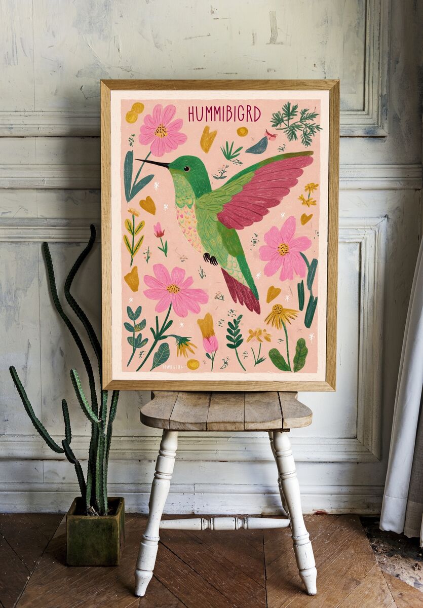 Hummingbird Botanical Illustration Poster. room preview