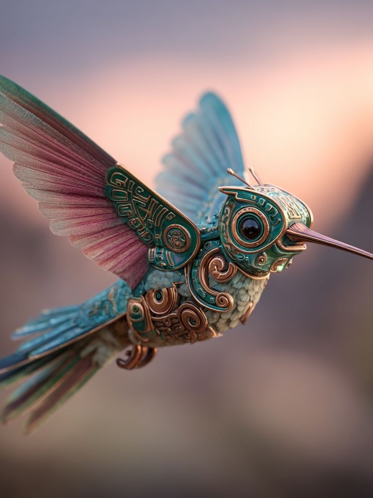 Steampunk Hummingbird Illustration Poster. poster detail