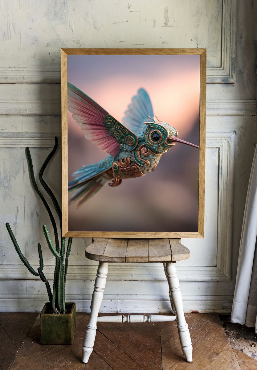 Steampunk Hummingbird Illustration Poster. room preview