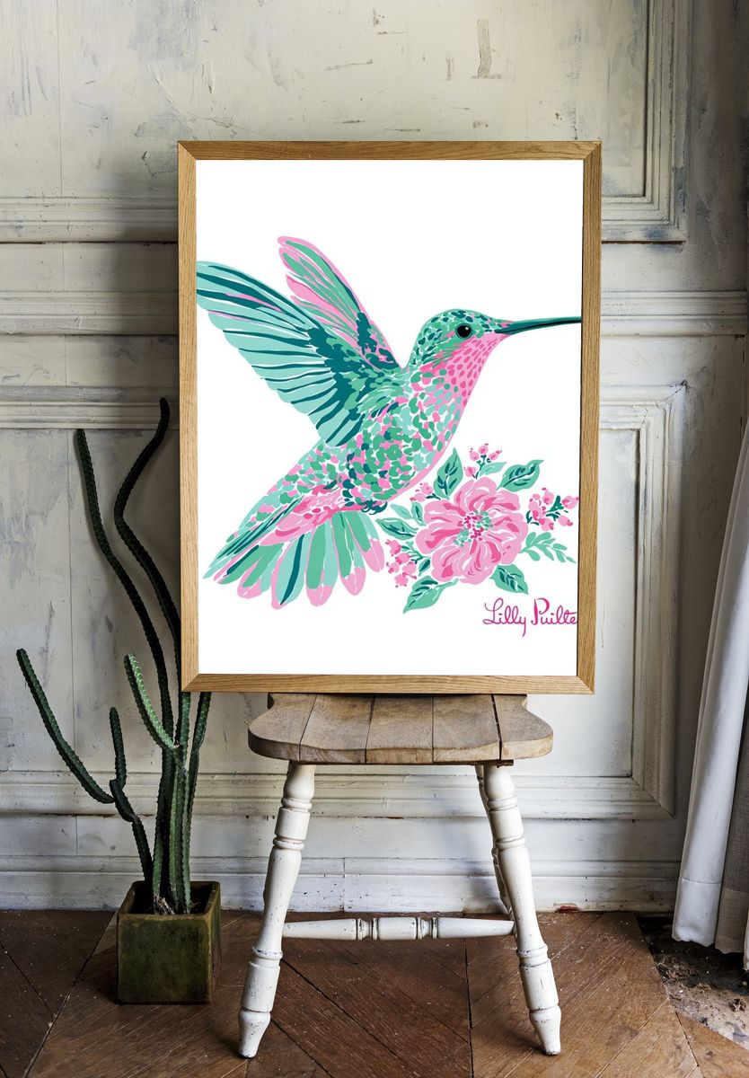 Hummingbird Floral Illustration Poster. room preview