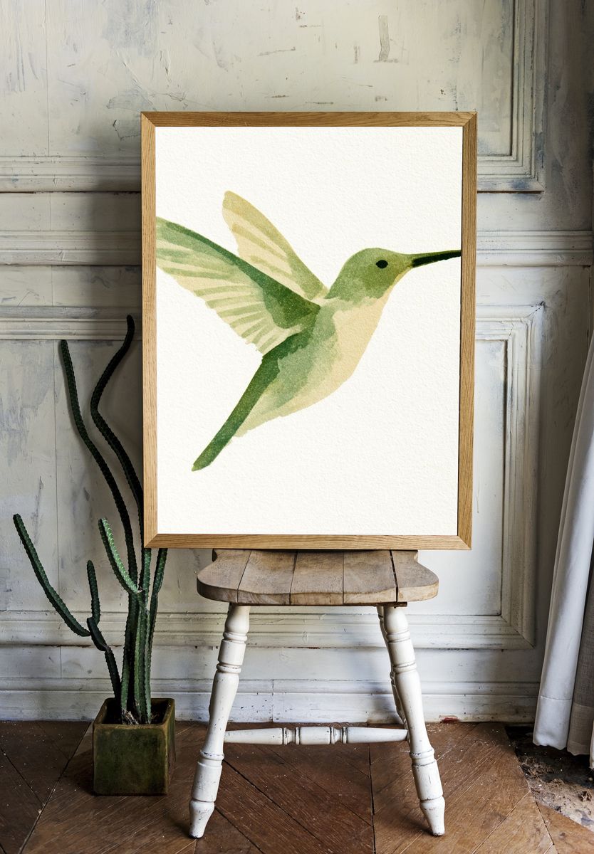 Hummingbird Watercolor Print. — room view 1