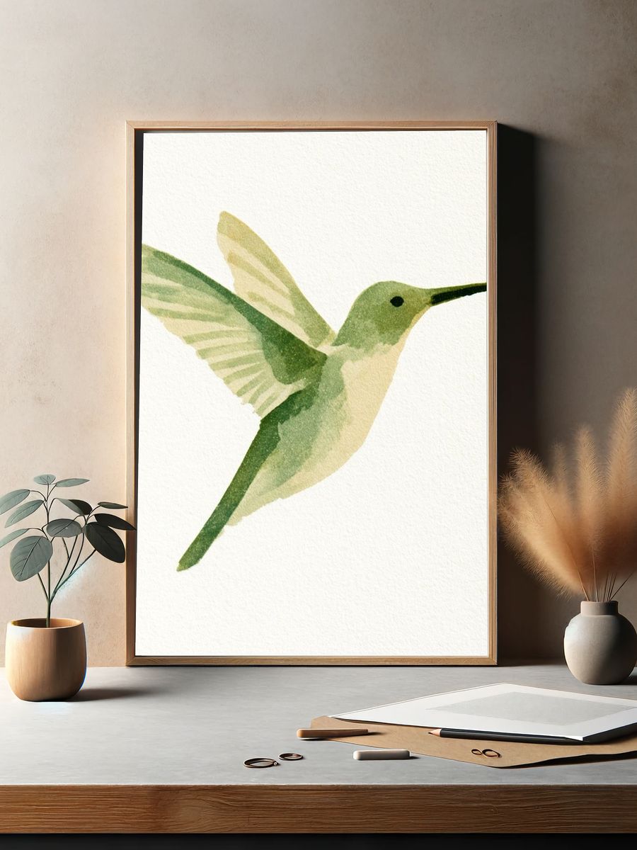 Hummingbird Watercolor Print. — room view 2