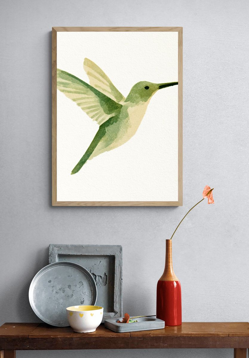 Hummingbird Watercolor Print. — room view 3