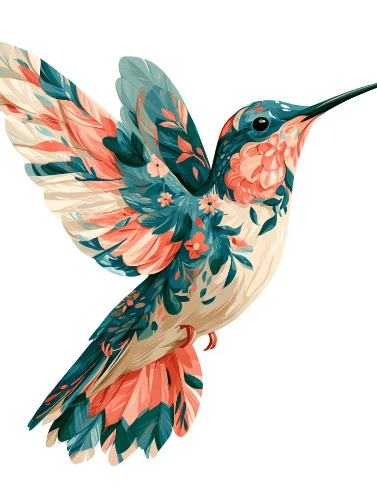 Floral Hummingbird Illustration Poster. poster detail