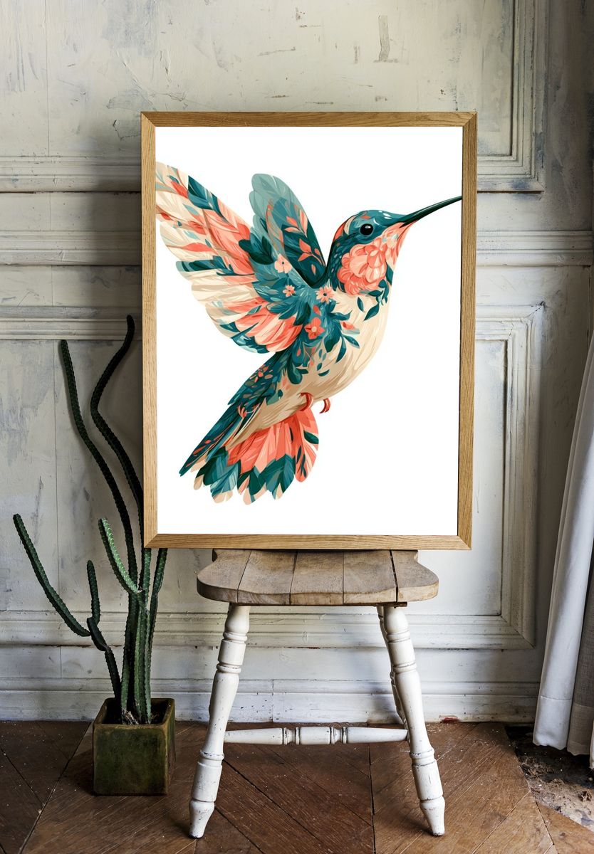 Floral Hummingbird Illustration Poster. room preview