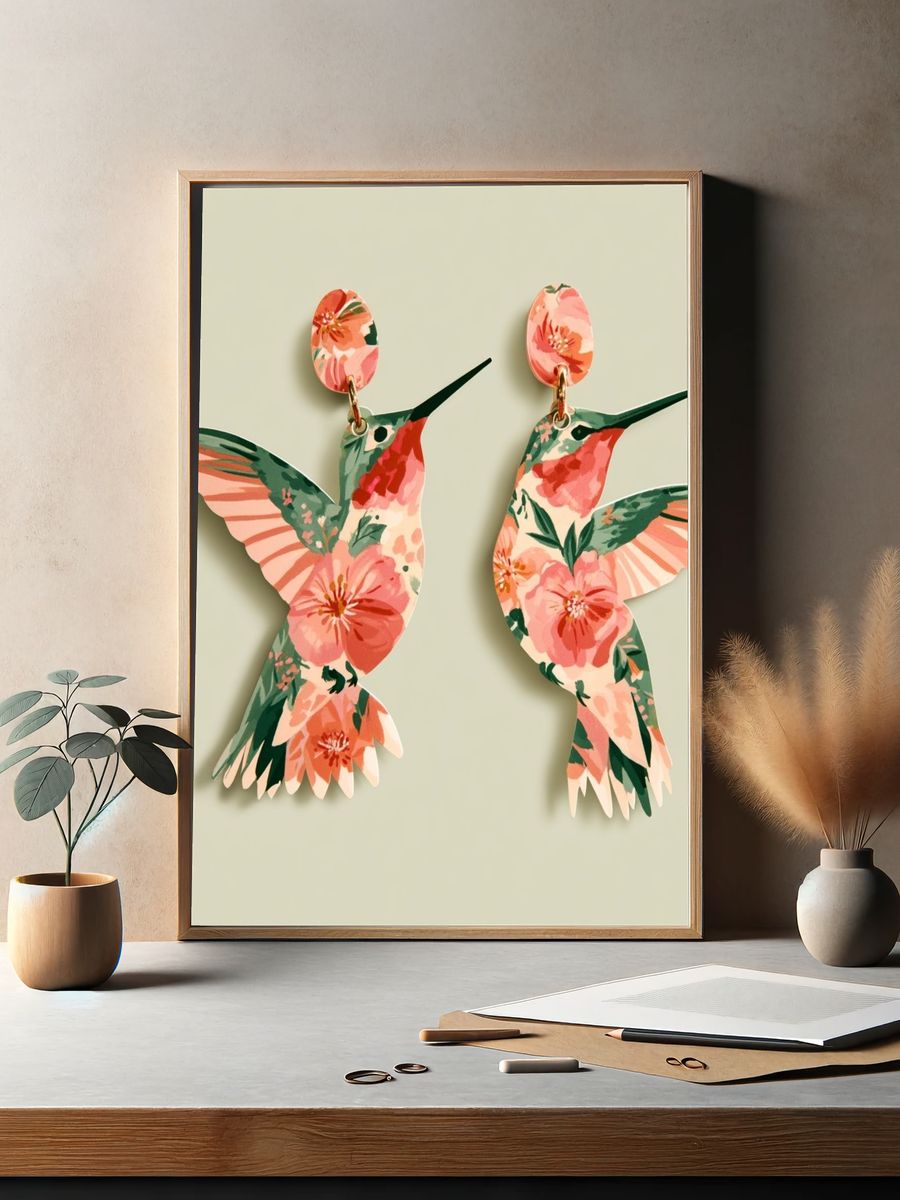 Floral Hummingbirds Illustration Poster. — room view 2
