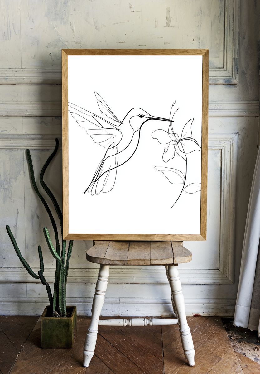 Hummingbird Line Art Poster. room preview