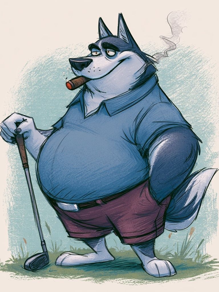 Cool Husky Golf Illustration Poster. poster detail