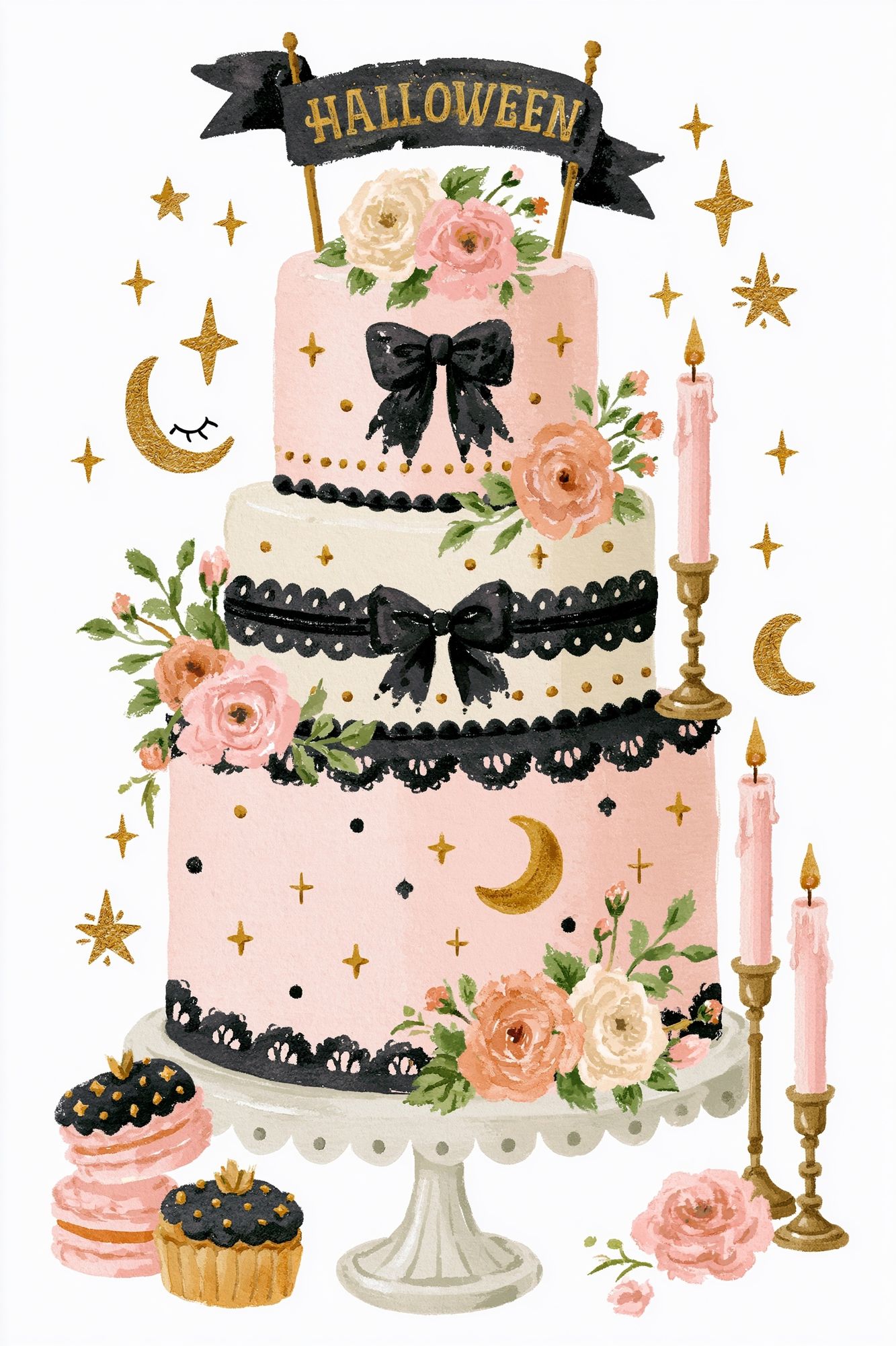 Halloween Cake Watercolor Poster. poster detail