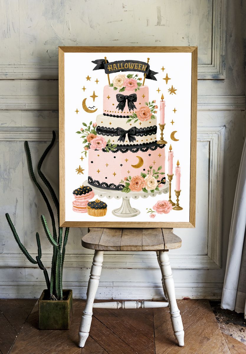Halloween Cake Watercolor Poster. — room view 1