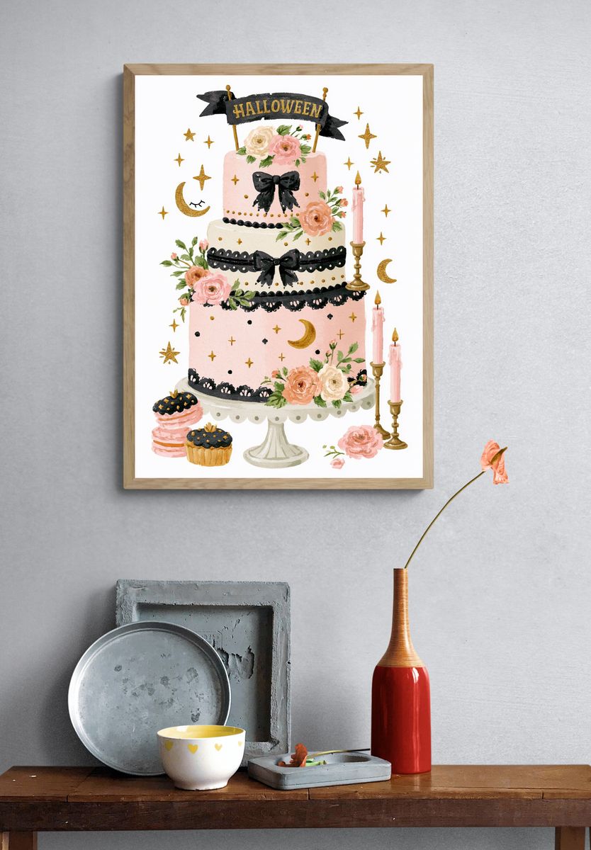 Halloween Cake Watercolor Poster. — room view 3