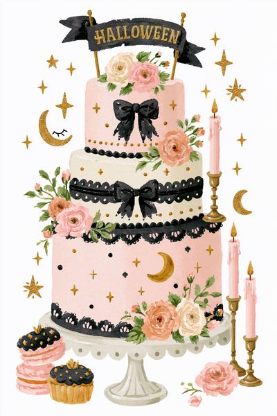 Halloween Cake Watercolor Poster. poster