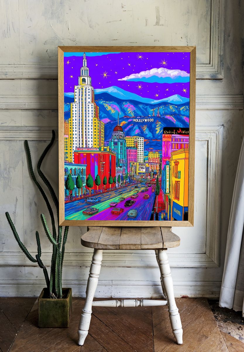 Vibrant Hollywood Cityscape Poster room preview