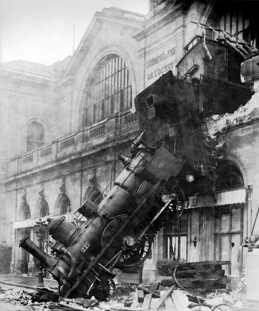 Historic Train Wreck — Black and White Print. poster — vintage art