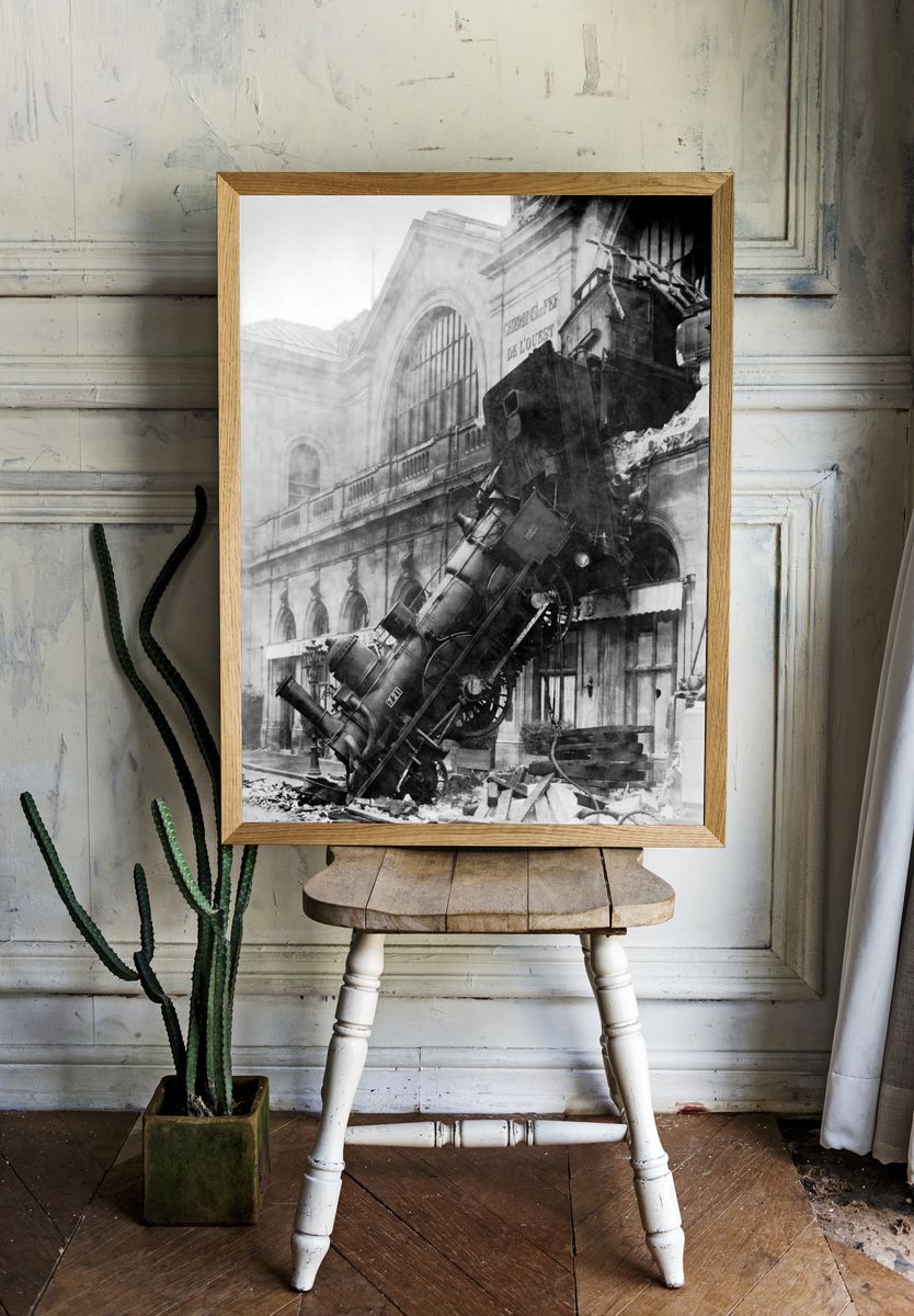 Historic Train Wreck — Black and White Print room preview